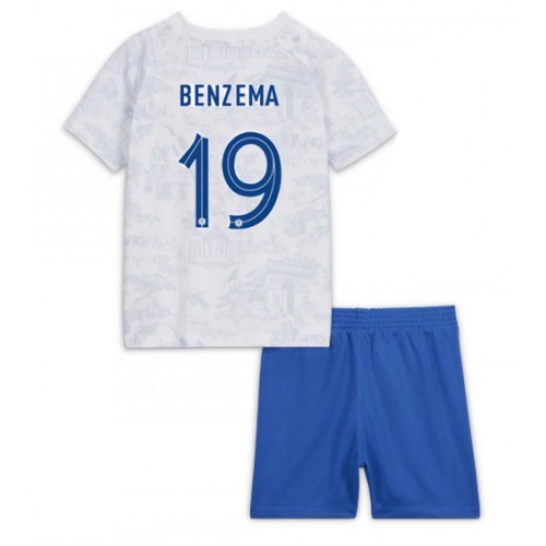 Francuska Karim Benzema #19 Gostujuci Dres za djecu SP 2022 Kratak Rukav (+ Kratke hlače)